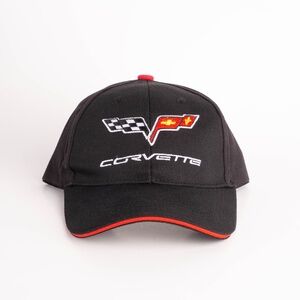 Corvette Embroidered Hat in Black With Red Visor Trim